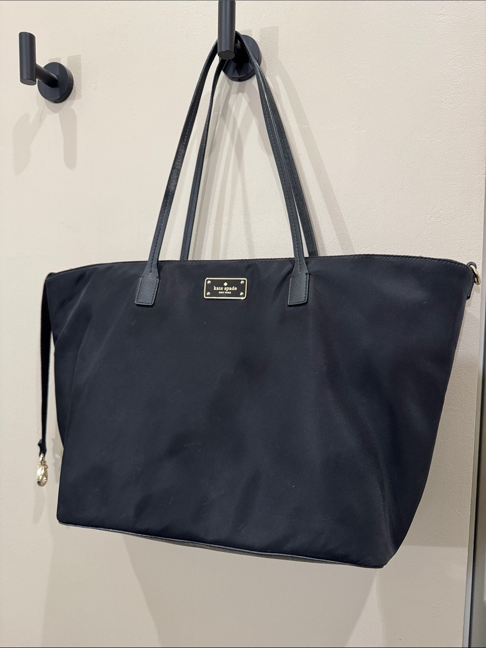 kate spade Black Nylon Diaper Bag Tote with Gold Accent Plaque